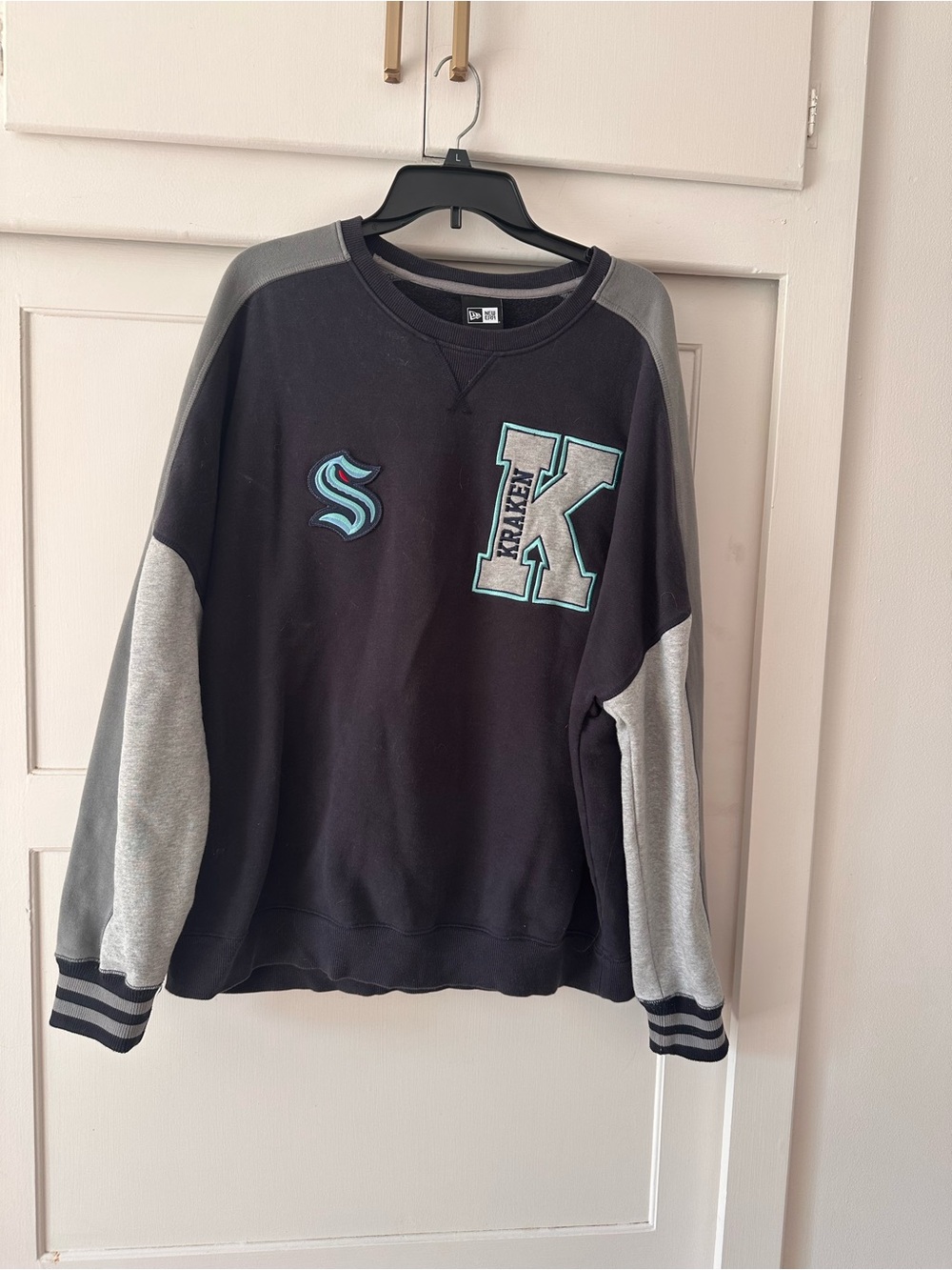 Kraken K Letterman-Style Black and Gray Crewneck Sweatshirt